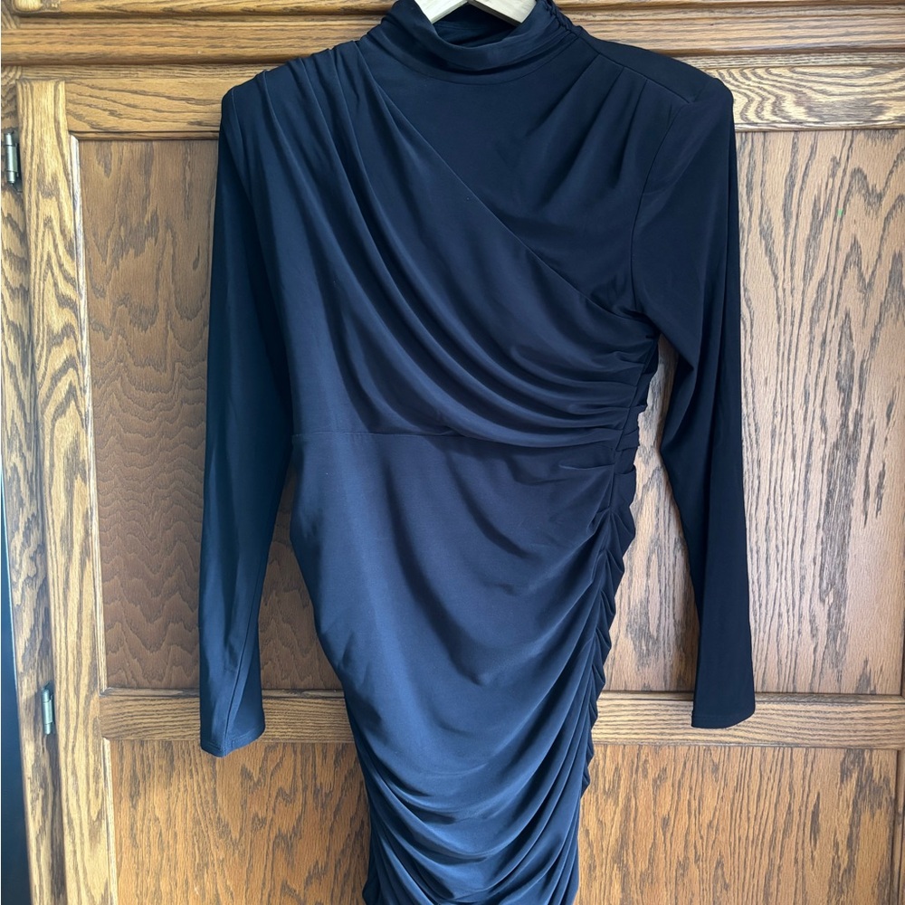 Express Black Long Sleeve Ruched Dress